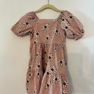 Little Co Girls Pink Daisy Tiered Dress with Puff Sleeves